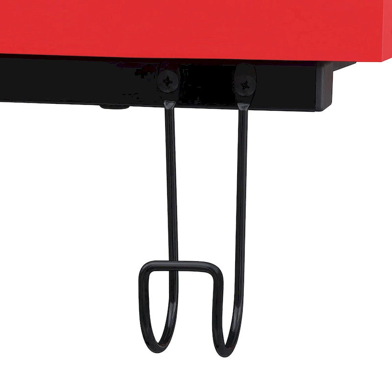 Bureau de Jeu en L avec LED RGB, double étagère pour moniteur, chargeur sans fil et hub USB, noir et rouge