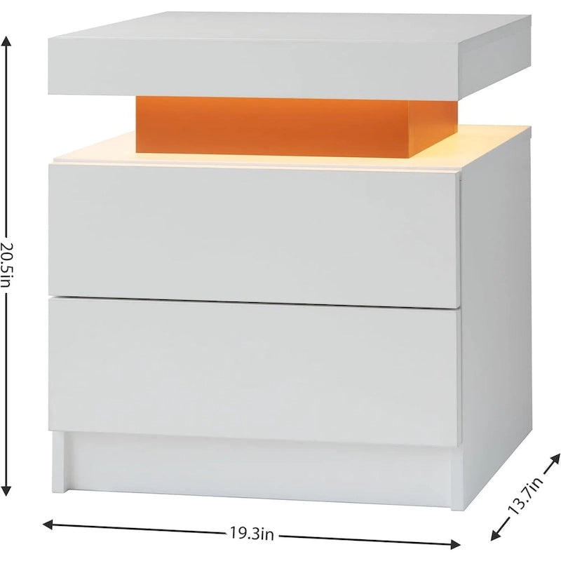 Table de chevet à LED 2 tiroirs Étagère ouverte Éclairage multicolore 6 couleurs