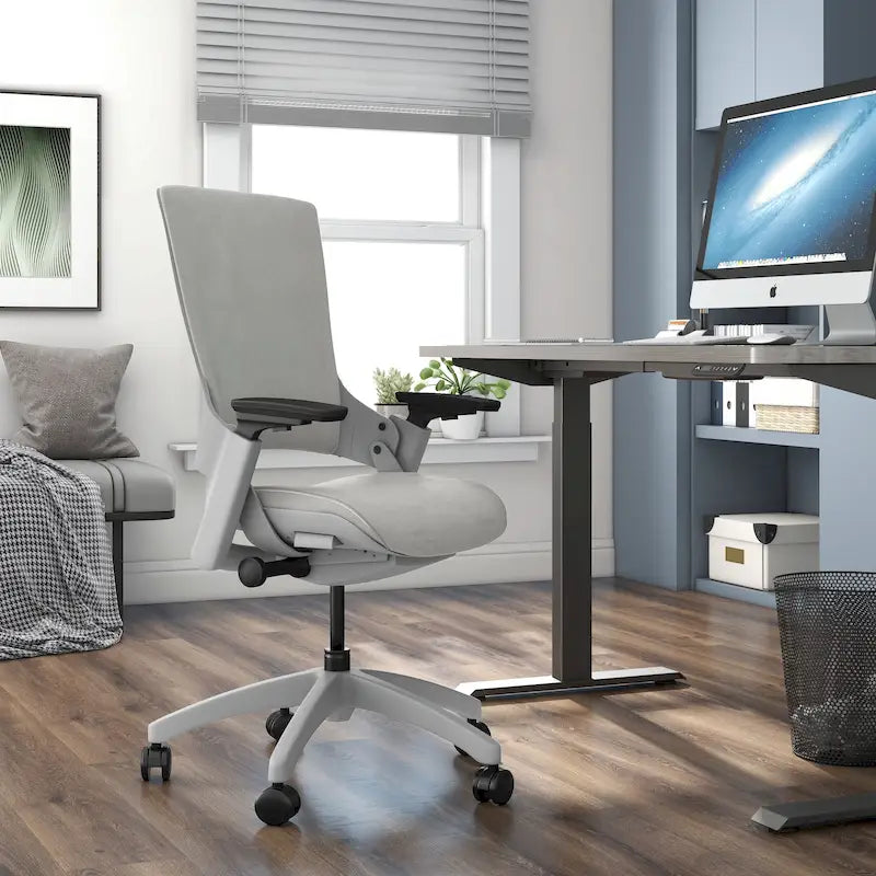 Chaise de bureau ergonomique en tissu gris, certifiée ANSI-BIFMA, réglable en hauteur, avec accoudoirs 3D