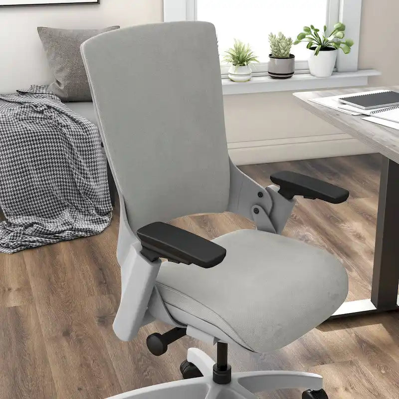 Chaise de bureau ergonomique en tissu gris, certifiée ANSI-BIFMA, réglable en hauteur, avec accoudoirs 3D