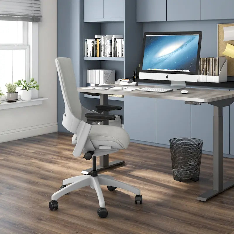 Chaise de bureau ergonomique en tissu gris, certifiée ANSI-BIFMA, réglable en hauteur, avec accoudoirs 3D