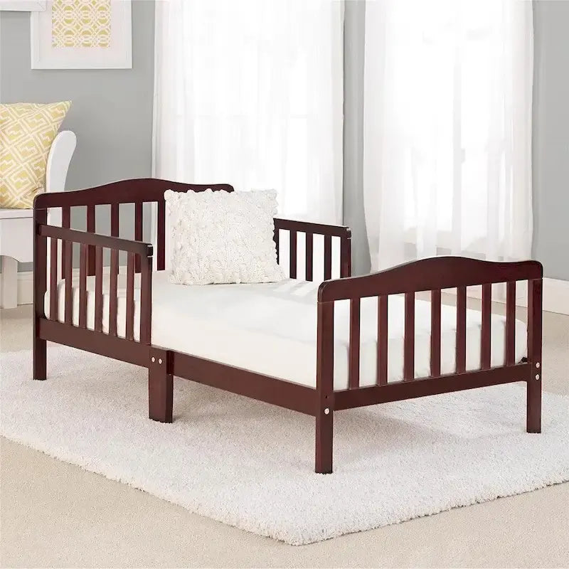 Lit pour tout-petits Pinewood avec double barrière de sécurité, profil bas, pour enfants, marron, blanc, gris