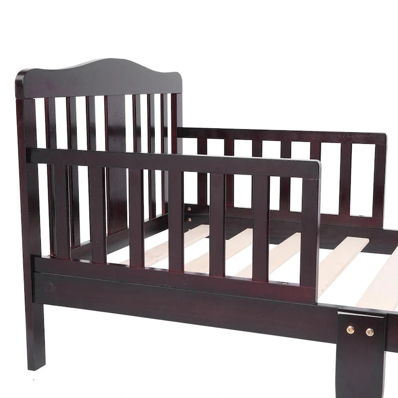 Lit pour tout-petits Pinewood avec double barrière de sécurité, profil bas, pour enfants, marron, blanc, gris