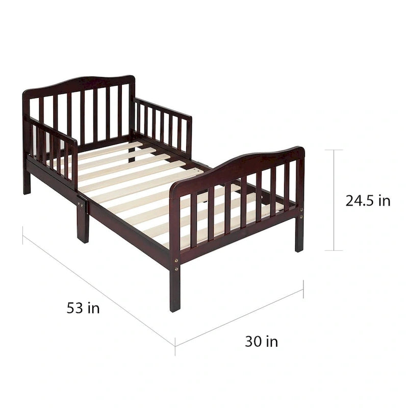 Lit pour tout-petits Pinewood avec double barrière de sécurité, profil bas, pour enfants, marron, blanc, gris