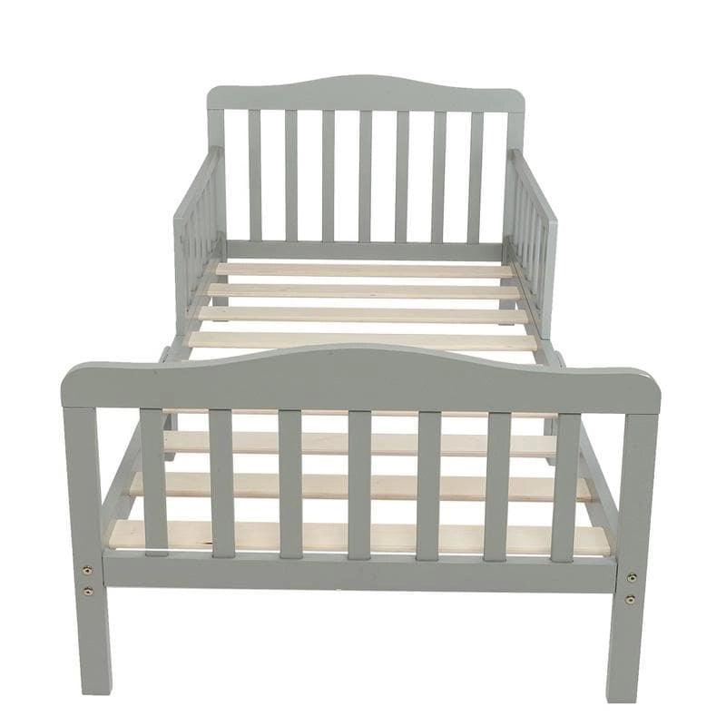 Lit pour tout-petits Pinewood avec double barrière de sécurité, profil bas, pour enfants, marron, blanc, gris