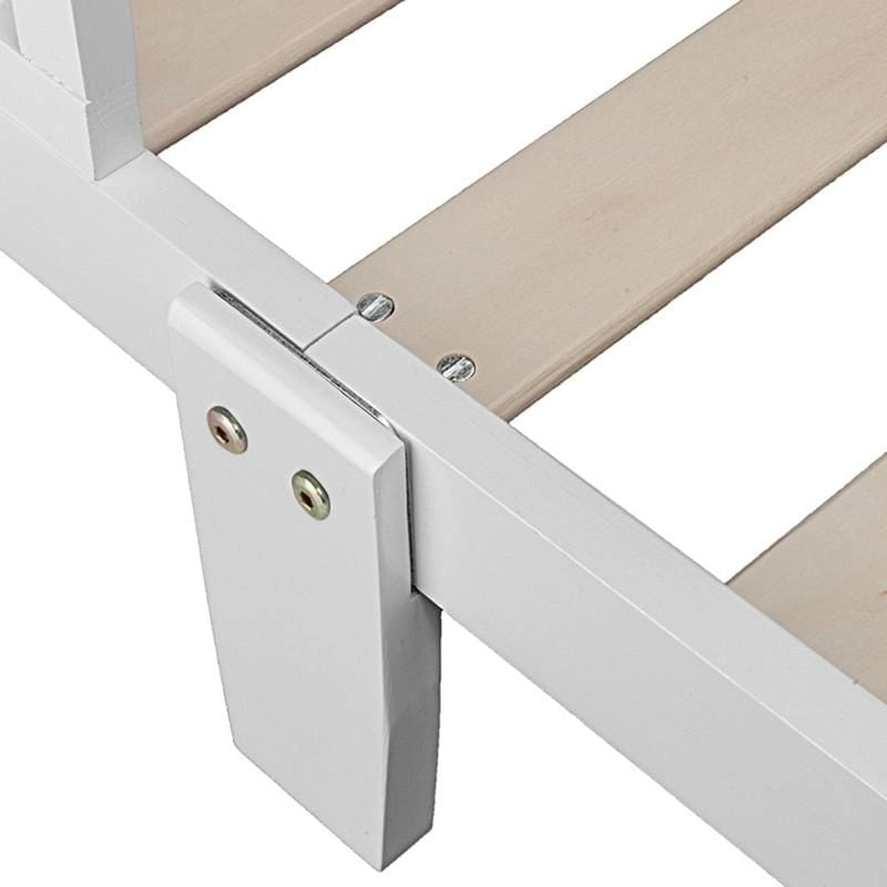 Lit pour tout-petits Pinewood avec double barrière de sécurité, profil bas, pour enfants, marron, blanc, gris