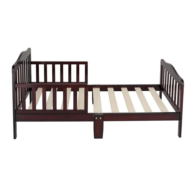 Lit pour tout-petits Pinewood avec double barrière de sécurité, profil bas, pour enfants, marron, blanc, gris