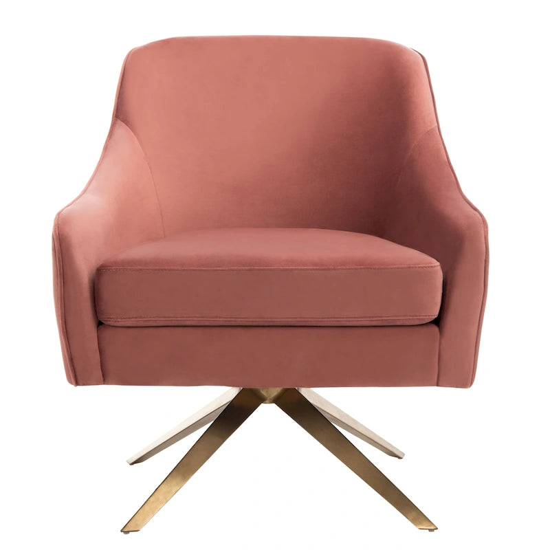 Fauteuil d'appoint en velours capitonné pivotant avec piétement doré en X Rose poudré Vert écume de mer Émeraude