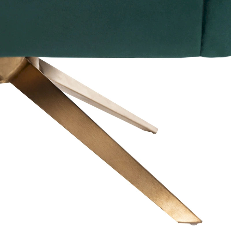 Fauteuil d'appoint en velours capitonné pivotant avec piétement doré en X Rose poudré Vert écume de mer Émeraude