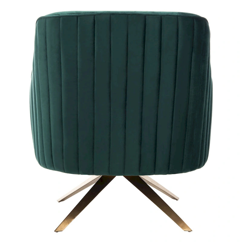 Fauteuil d'appoint en velours capitonné pivotant avec piétement doré en X Rose poudré Vert écume de mer Émeraude