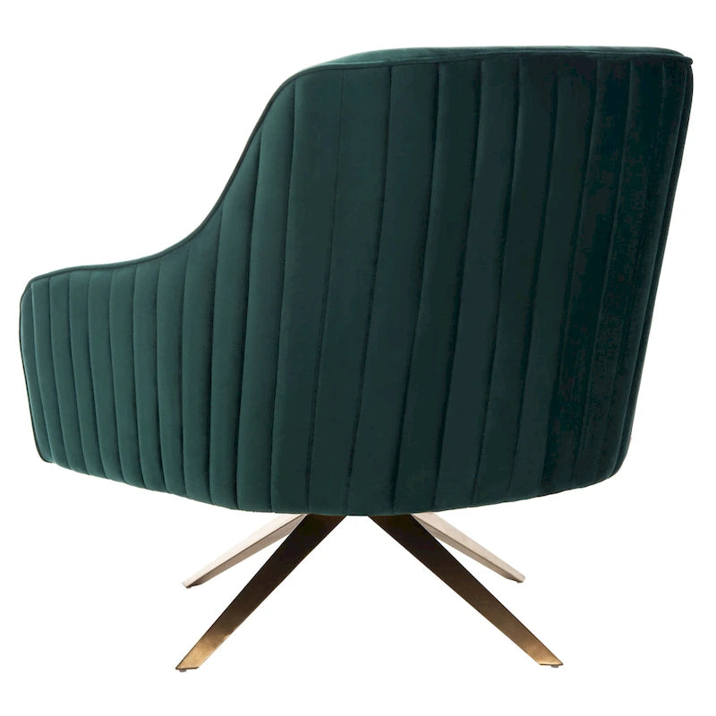 Fauteuil d'appoint en velours capitonné pivotant avec piétement doré en X Rose poudré Vert écume de mer Émeraude