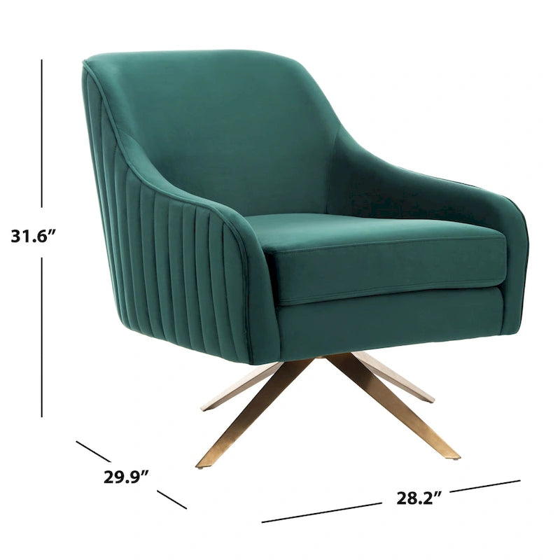 Fauteuil d'appoint en velours capitonné pivotant avec piétement doré en X Rose poudré Vert écume de mer Émeraude