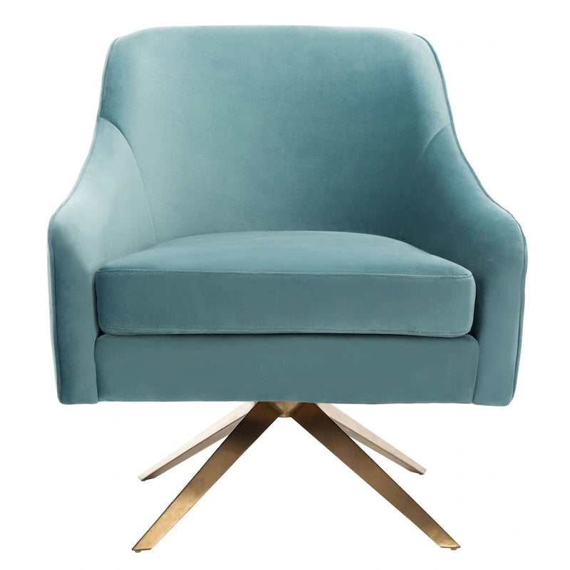 Fauteuil d'appoint en velours capitonné pivotant avec piétement doré en X Rose poudré Vert écume de mer Émeraude