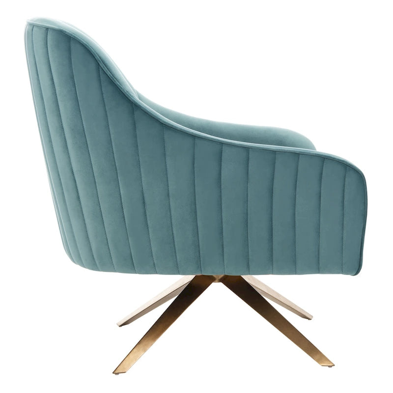 Fauteuil d'appoint en velours capitonné pivotant avec piétement doré en X Rose poudré Vert écume de mer Émeraude