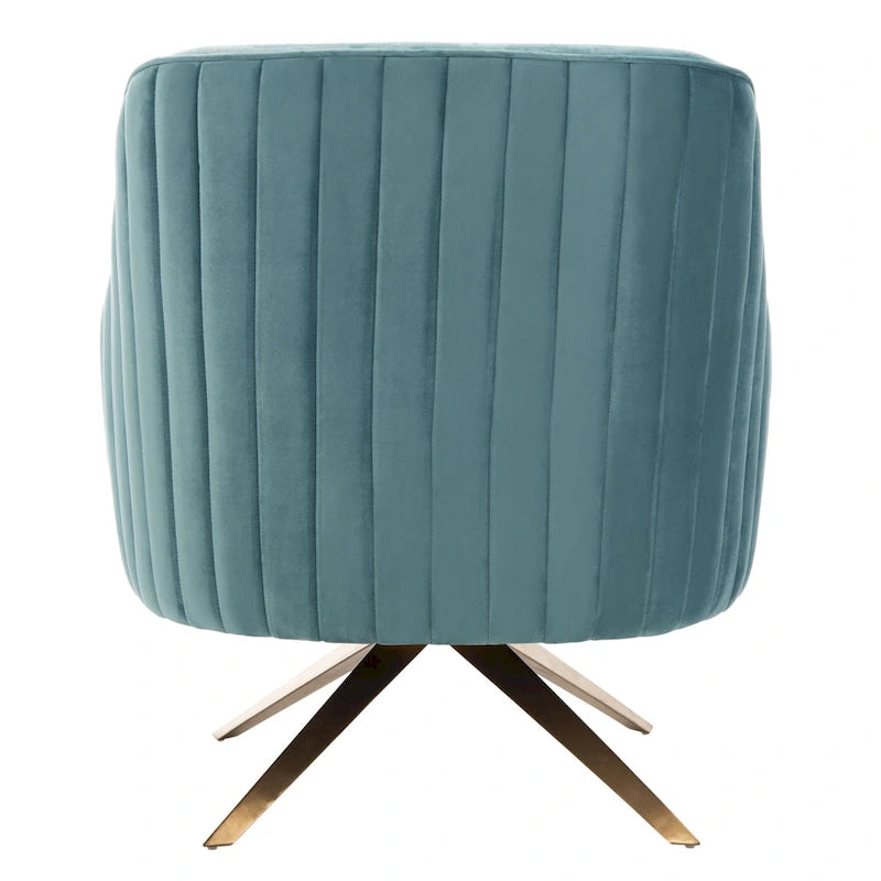 Fauteuil d'appoint en velours capitonné pivotant avec piétement doré en X Rose poudré Vert écume de mer Émeraude