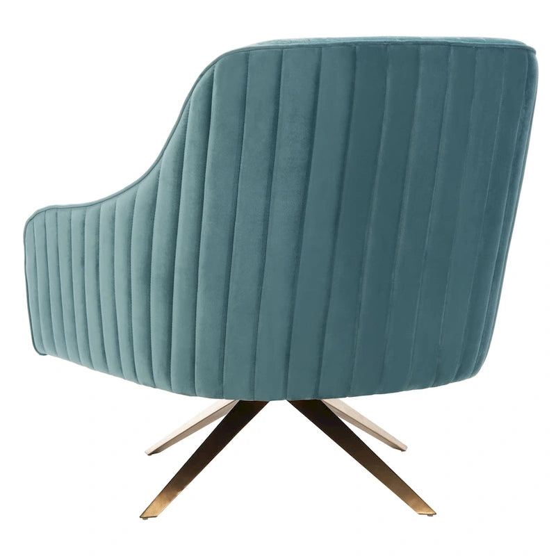 Fauteuil d'appoint en velours capitonné pivotant avec piétement doré en X Rose poudré Vert écume de mer Émeraude