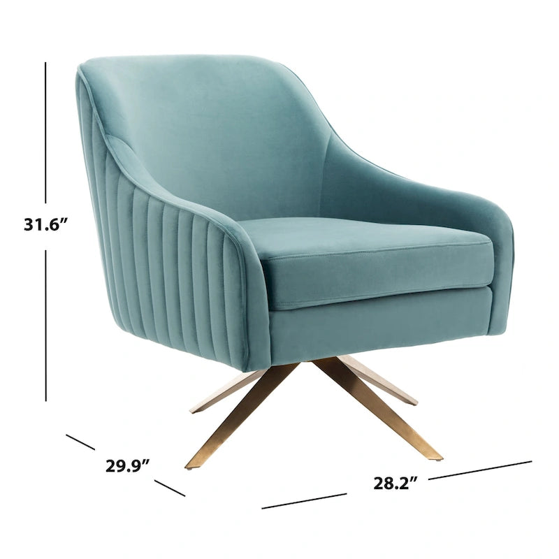 Fauteuil d'appoint en velours capitonné pivotant avec piétement doré en X Rose poudré Vert écume de mer Émeraude