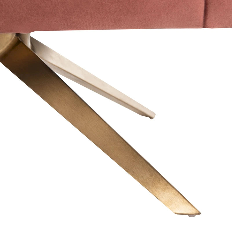 Fauteuil d'appoint en velours capitonné pivotant avec piétement doré en X Rose poudré Vert écume de mer Émeraude