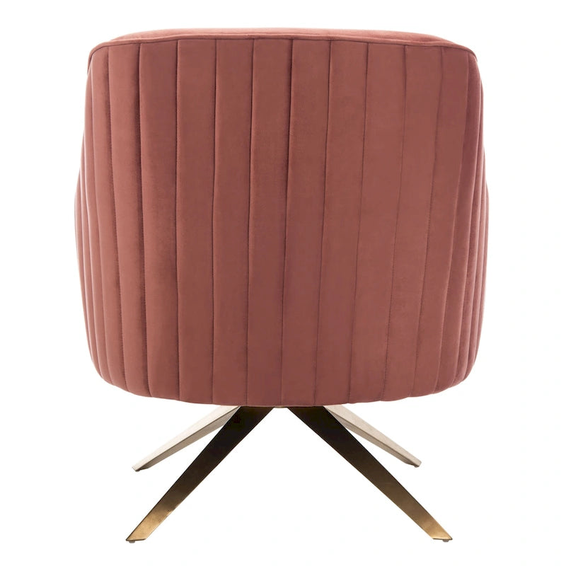 Fauteuil d'appoint en velours capitonné pivotant avec piétement doré en X Rose poudré Vert écume de mer Émeraude