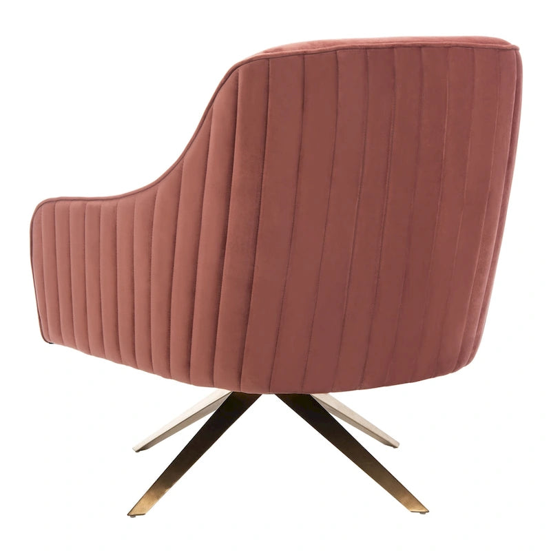 Fauteuil d'appoint en velours capitonné pivotant avec piétement doré en X Rose poudré Vert écume de mer Émeraude