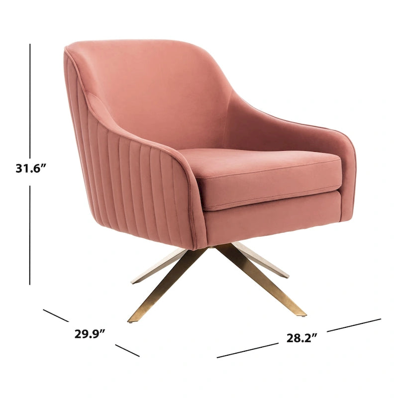 Fauteuil d'appoint en velours capitonné pivotant avec piétement doré en X Rose poudré Vert écume de mer Émeraude