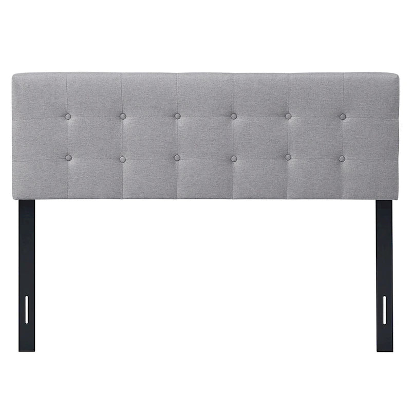 Tête de lit en lin touffeté avec boutons, taille Queen, réglable en largeur, pieds en bois d'hévéa, gris