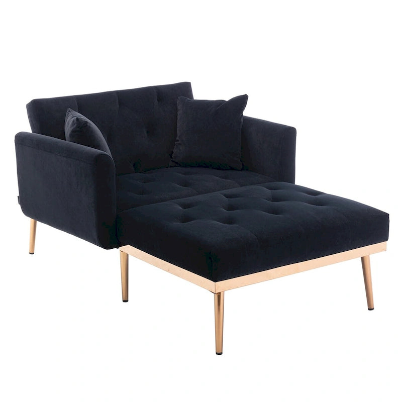 Chaise longue d'appoint capitonnée en velours, avec dossier incurvé, mousse épaisse et pieds en or rose