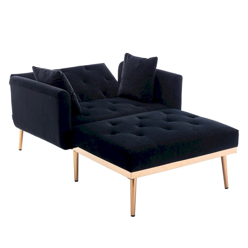 Chaise longue d'appoint capitonnée en velours, avec dossier incurvé, mousse épaisse et pieds en or rose
