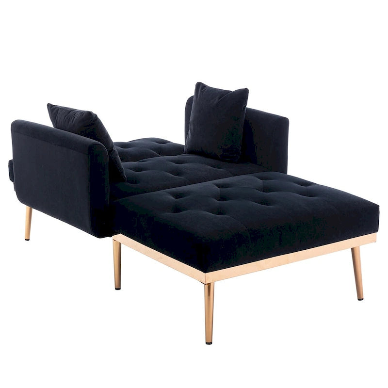 Chaise longue d'appoint capitonnée en velours, avec dossier incurvé, mousse épaisse et pieds en or rose