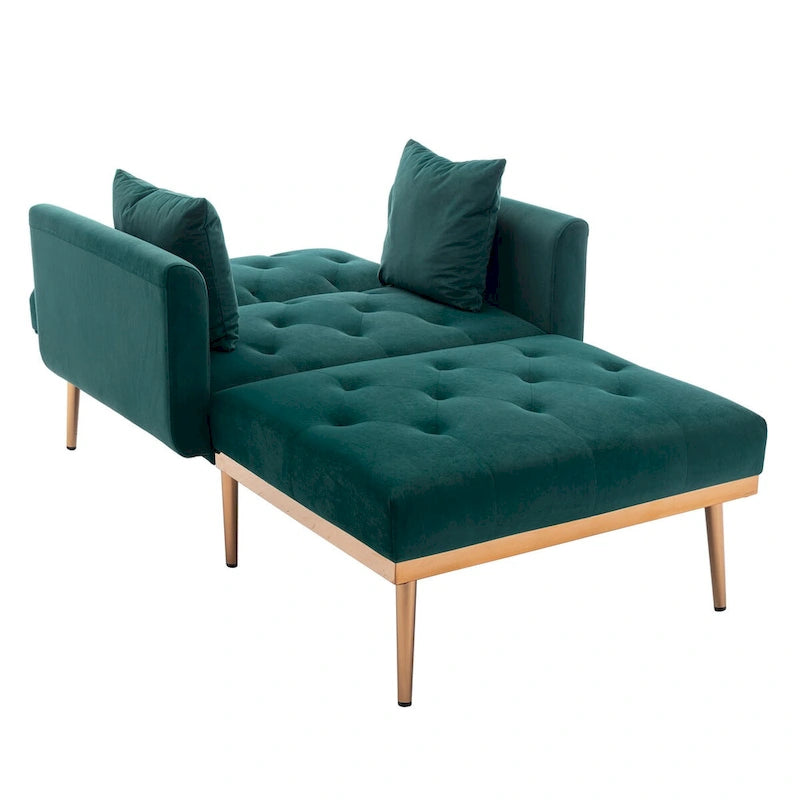 Chaise longue d'appoint capitonnée en velours, avec dossier incurvé, mousse épaisse et pieds en or rose