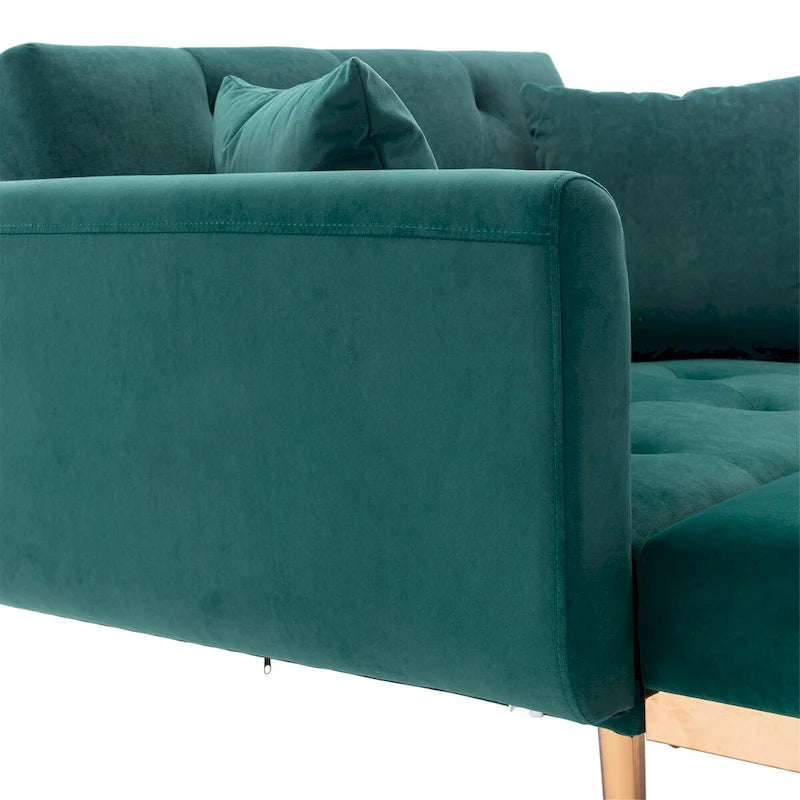 Chaise longue d'appoint capitonnée en velours, avec dossier incurvé, mousse épaisse et pieds en or rose