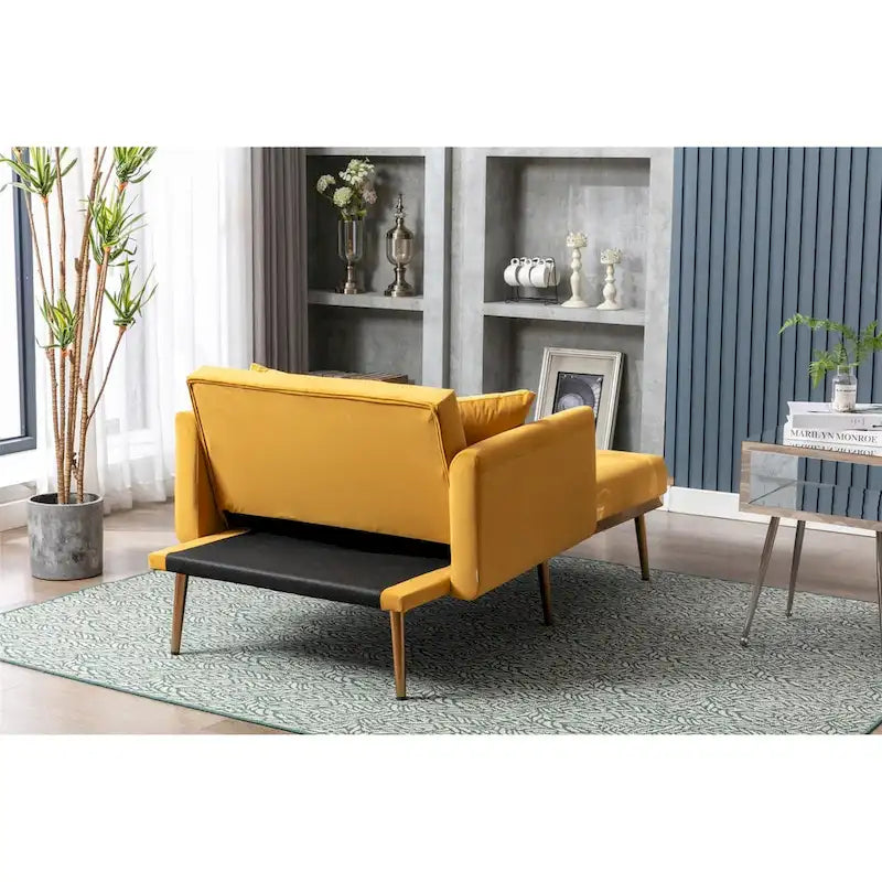 Chaise longue d'appoint capitonnée en velours, avec dossier incurvé, mousse épaisse et pieds en or rose