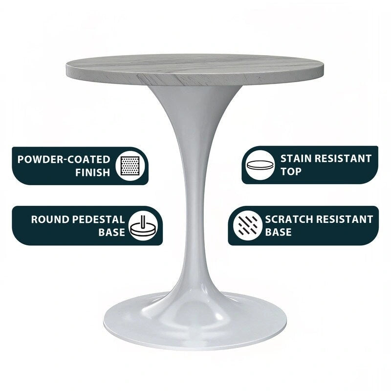 Table à manger piédestal en résine ronde Tulipe Base en acier blanc 3 tailles