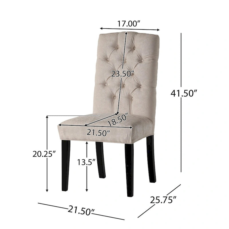 Chaise de salle à manger en tissu à dossier capitonné avec pieds fuselés en bois foncé Ivoire Vert
