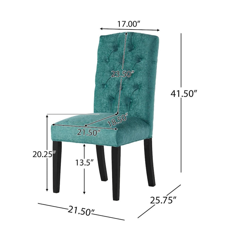 Chaise de salle à manger en tissu à dossier capitonné avec pieds fuselés en bois foncé Ivoire Vert