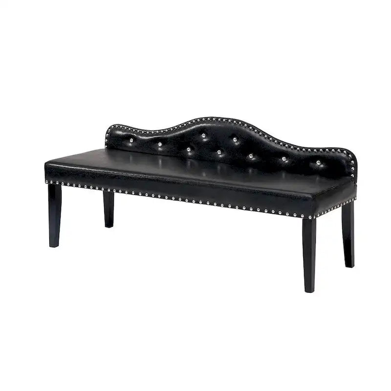 Banc d'appoint en similicuir Camelback, capitonnage en cristal, clous décoratifs, pieds expresso, noir