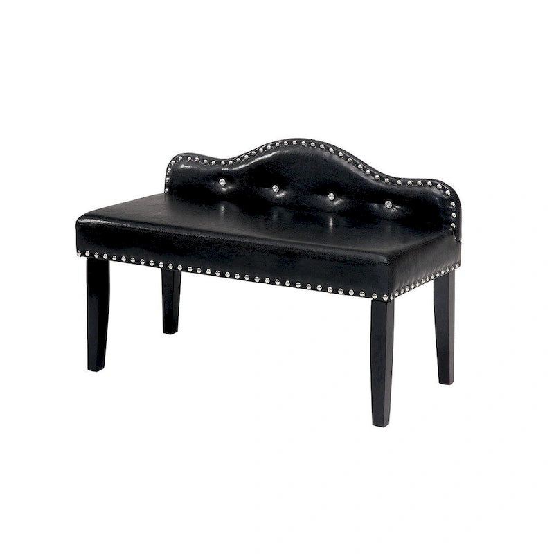 Banc d'appoint en similicuir Camelback, capitonnage en cristal, clous décoratifs, pieds expresso, noir