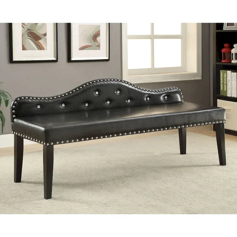 Banc d'appoint en similicuir Camelback, capitonnage en cristal, clous décoratifs, pieds expresso, noir